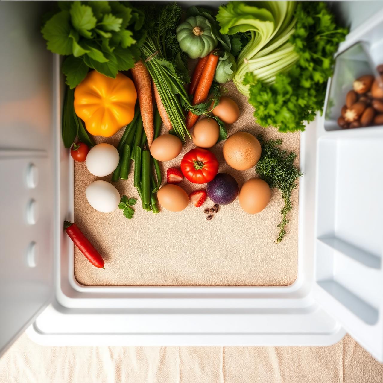 Fresh ingredients arranged in an open fridge ready for AI recipe scanning